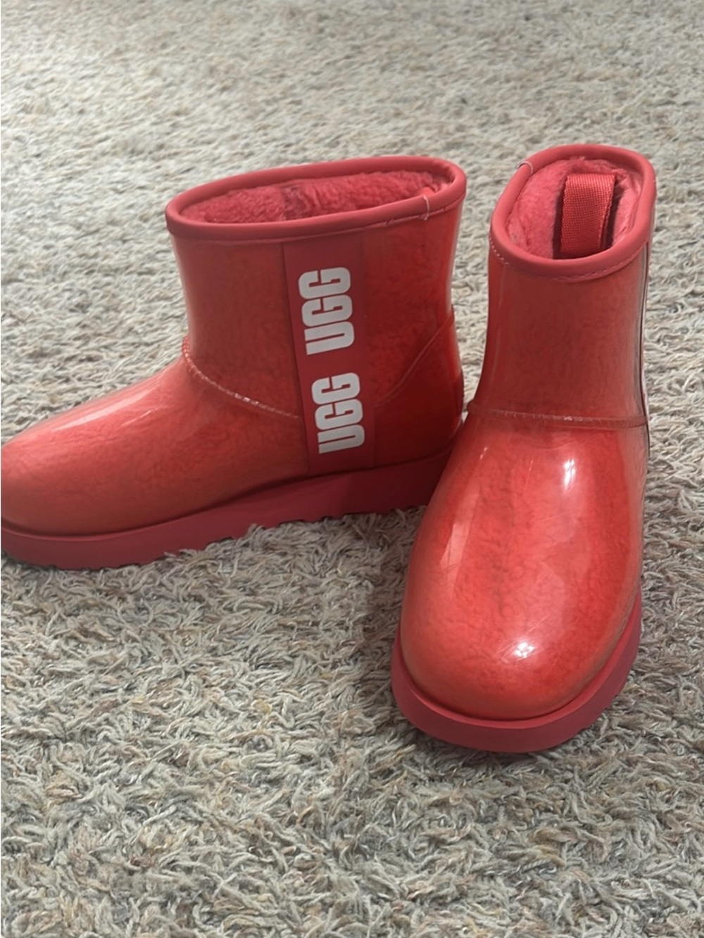 UGG Coral Red Glossy Short Boots size 6 - Worn Once